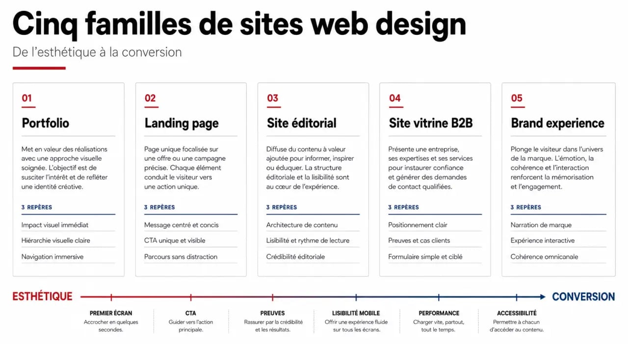 Site internet design : infographie comparative des types de sites, de l’esthétique à la conversion
