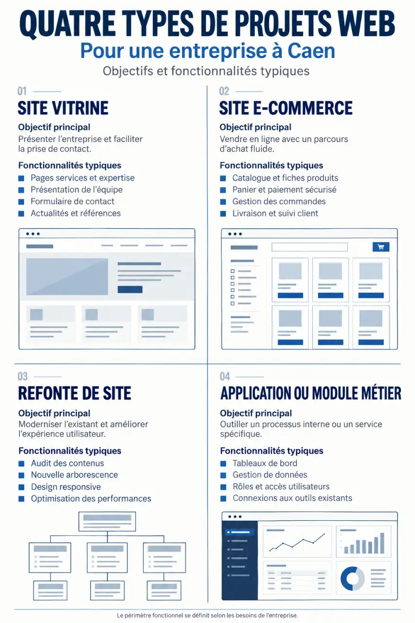 Infographie sur la création de site web à Caen selon le type de projet