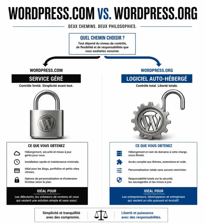 Infographie comparative entre WordPress.com et WordPress.org pour choisir sa plateforme de site web