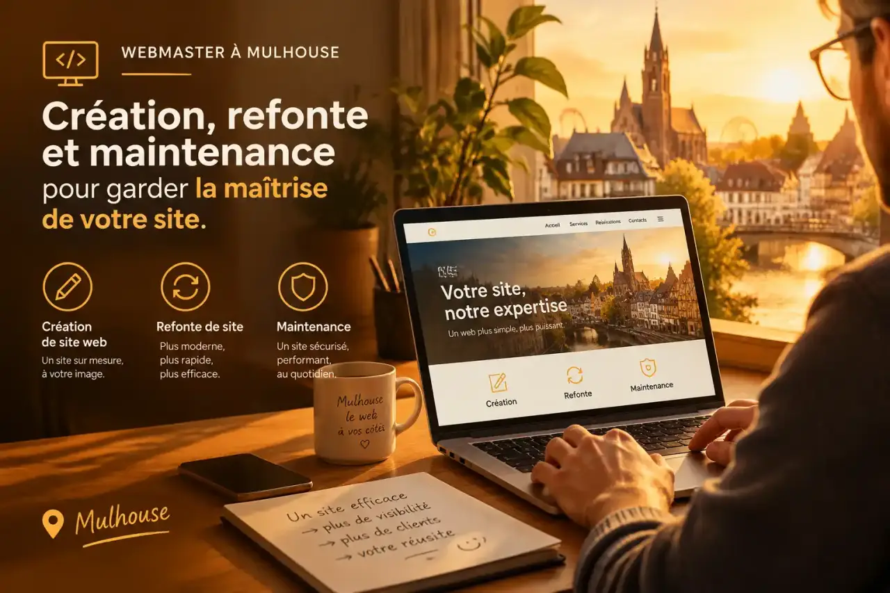 Webmaster à Mulhouse : création, refonte et maintenance pour garder la maîtrise de votre site