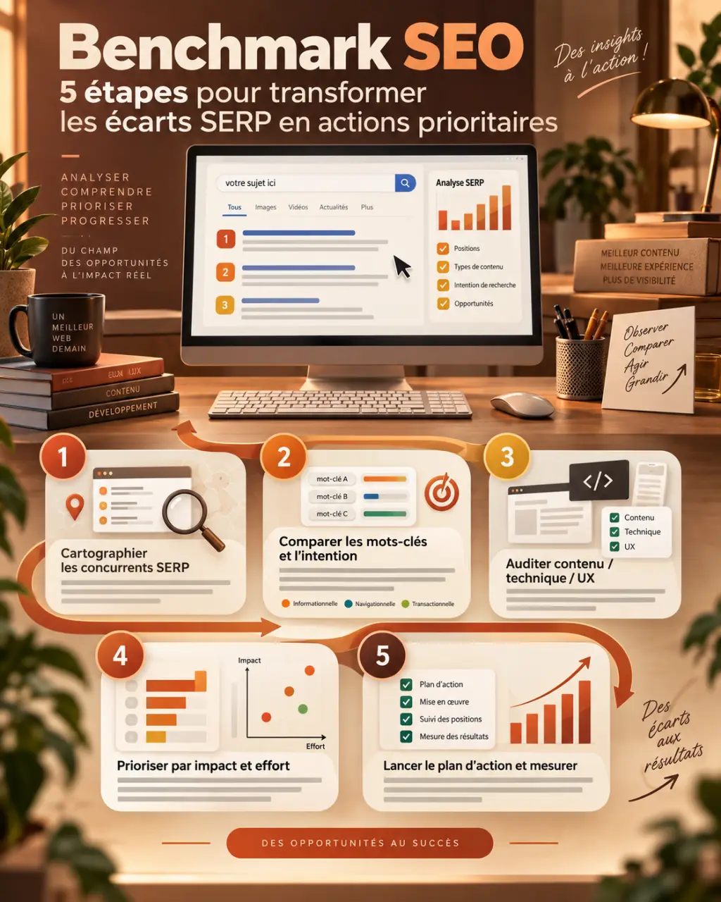 Benchmark SEO : 5 étapes pour transformer les écarts SERP en actions prioritaires