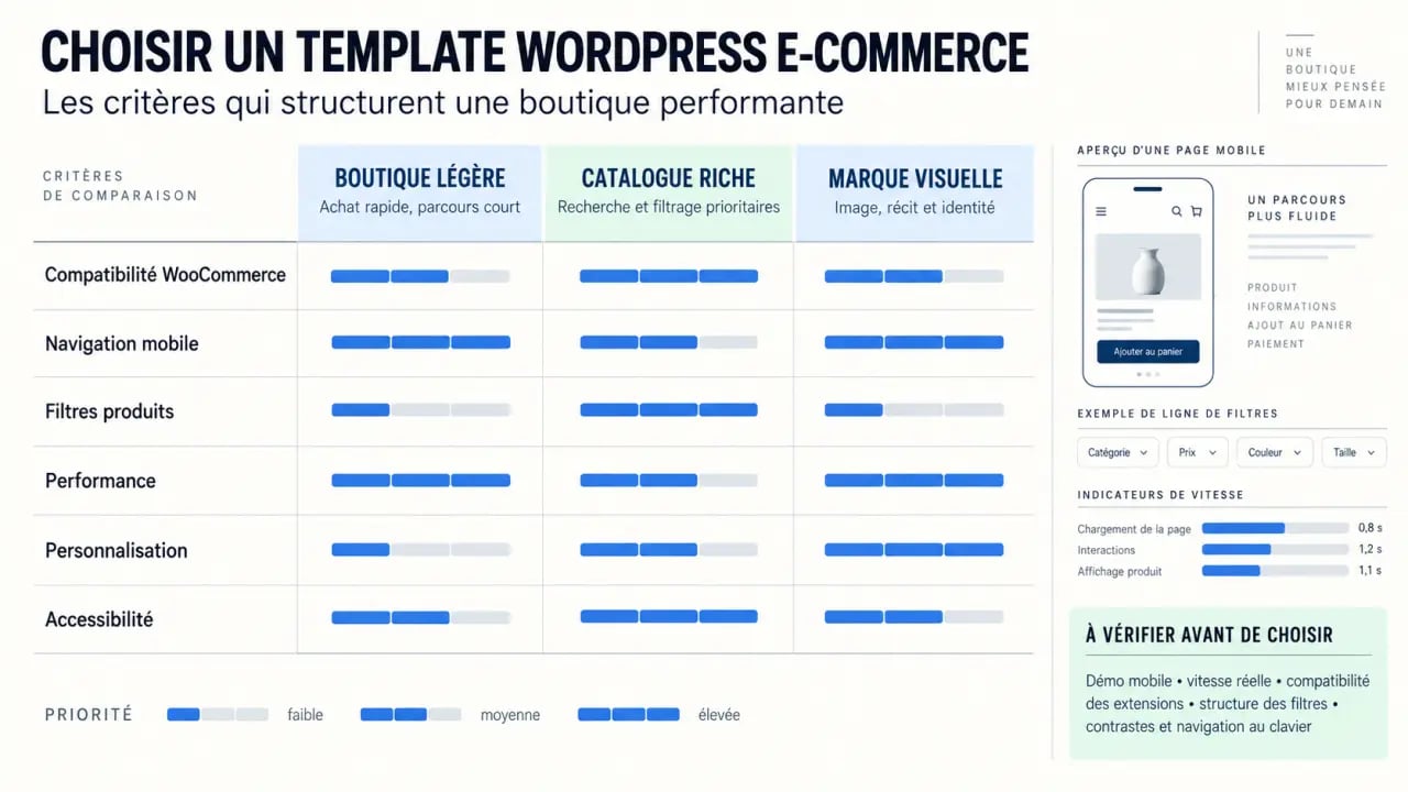 Infographie des critères pour choisir un template WordPress e-commerce