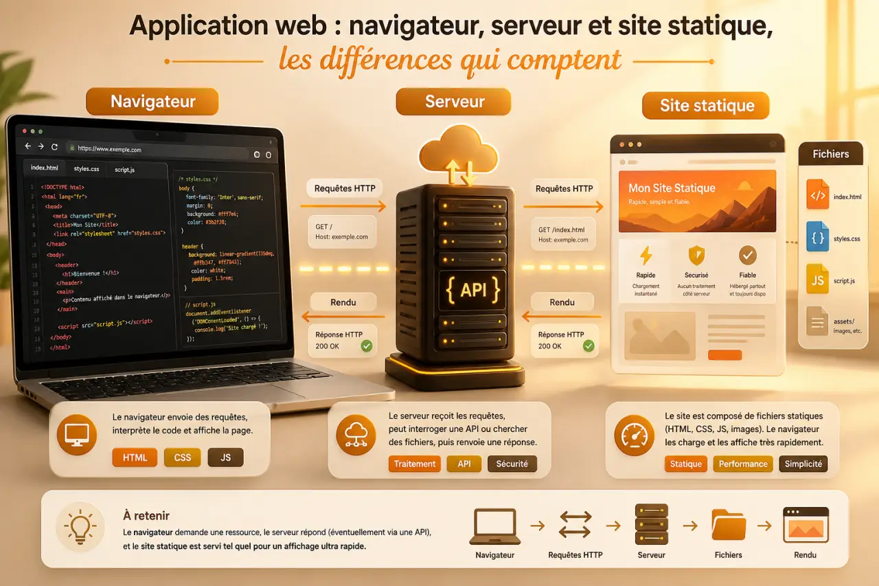 Application web : navigateur, serveur et site statique, les différences qui comptent