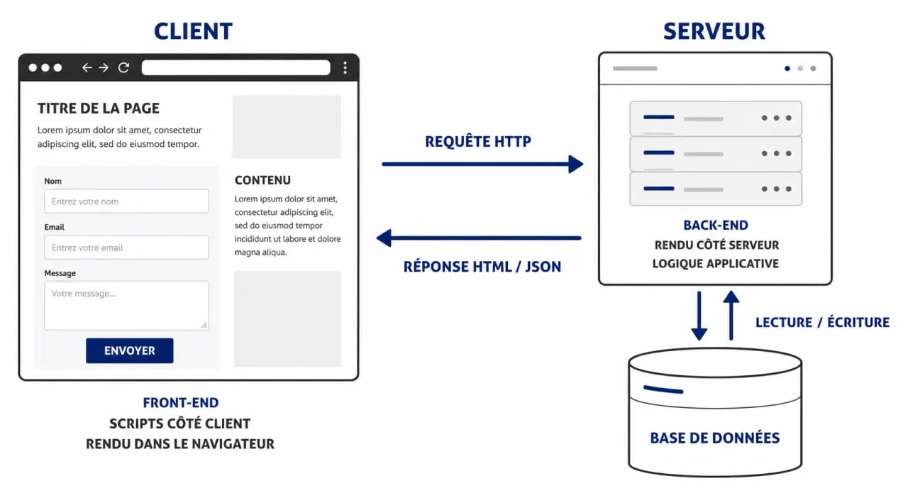 Application web : schéma du fonctionnement client-serveur dans un navigateur