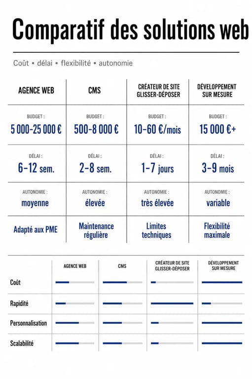 Comparatif société de création de site internet entre agence web, CMS et créateur de site