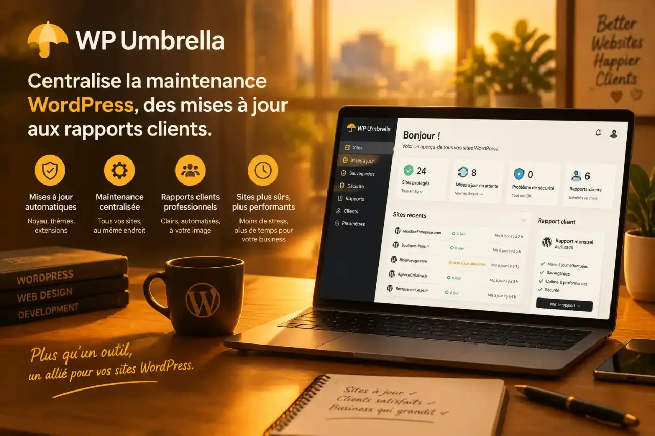 WP Umbrella centralise la maintenance WordPress, des mises à jour aux rapports clients