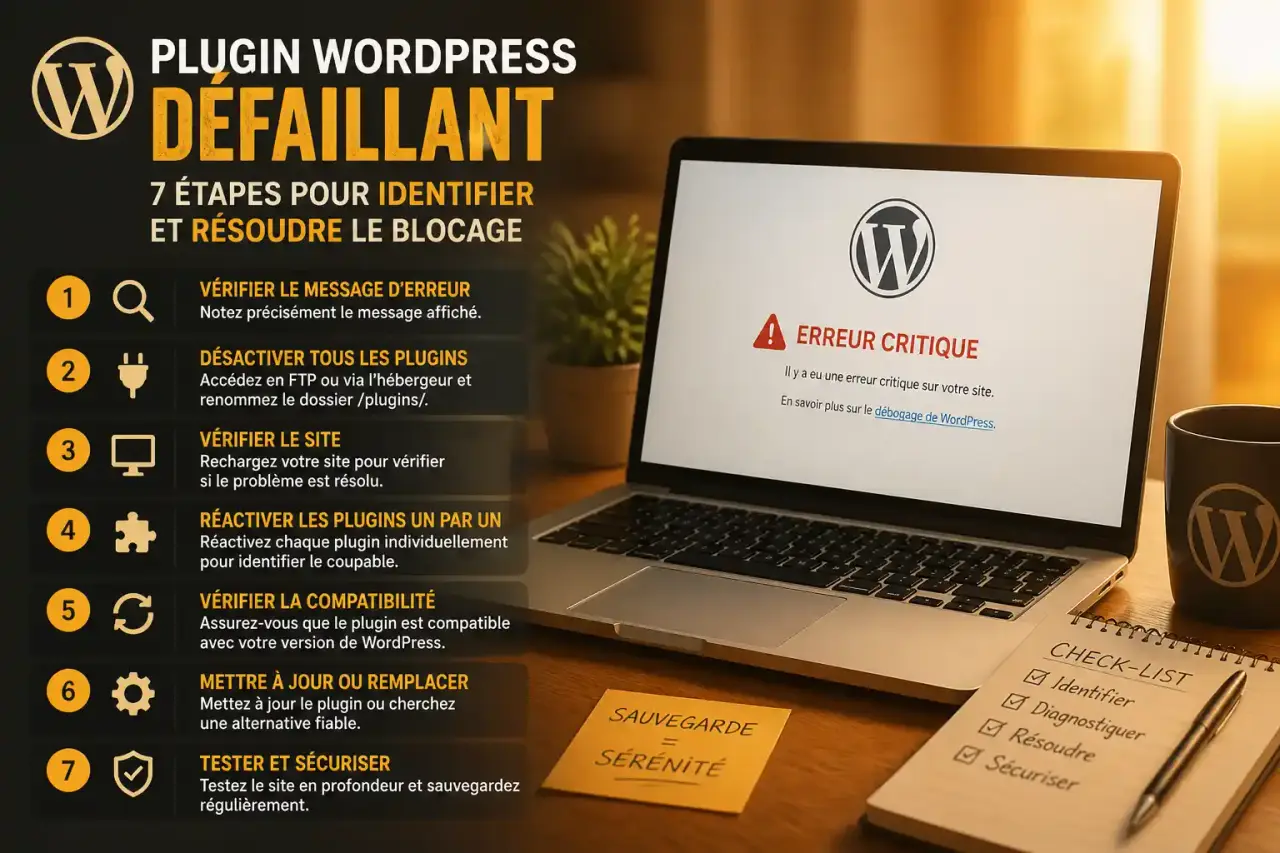 Plugin WordPress défaillant : 7 étapes pour identifier et résoudre le blocage